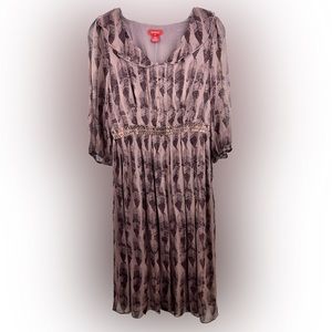 Sundance Catalog Silk Dress Size 8 Tan Feathers Sequins NEW